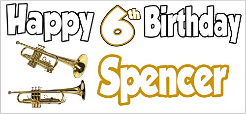 Cartel personalizable para el 6º cumpleaños de la trompeta, decoración de fiestas, hijo, nieto, niños, hija, nieta, cualquier nombre (paquete de 2)