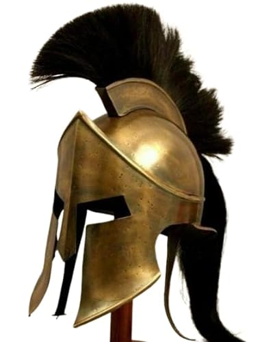Casco medieval 300 del rey griego Leonidas de acero antiguo espartano Plume Crest Casco Histórico Caballeros Guerrero LARP Casco Cruzado Juego de rol Disfraz de lucha