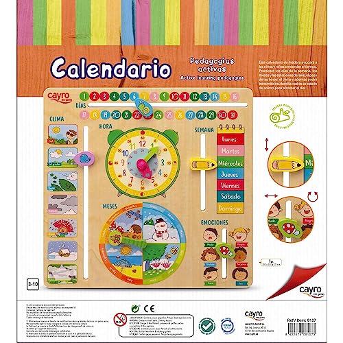 Cayro - Calendario Aprendizaje Madera Multidioma - Multicolor - Aprende Los Días, Meses Y Estaciones - Hecho De Madera Multilingüe - Diseño Divertido y Educativo