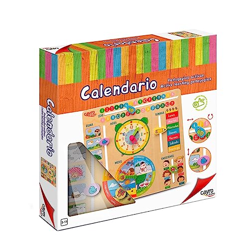 Cayro - Calendario Aprendizaje Madera Multidioma - Multicolor - Aprende Los Días, Meses Y Estaciones - Hecho De Madera Multilingüe - Diseño Divertido y Educativo