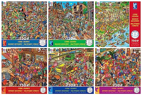 Ceaco | Multitudes de cómics | Paquete económico de rompecabezas de 750 piezas | Edición limitada | 6 rompecabezas incluidos | Rompecabezas para adultos