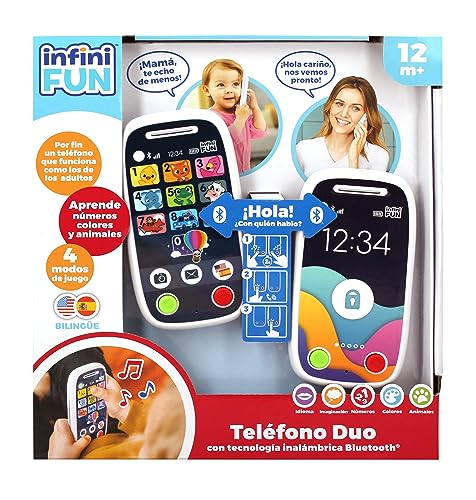 Cefa Toys - Infinifun Teléfono Dúo Bluetooth, Juguete Educativo, Pantalla Táctil con Luces y Sonidos, Incluye Juegos de Números, Vehículos, Colores y Animales, para Niños a Partir de los 12 Meses