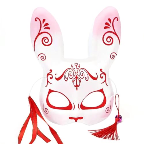 Chniafin Máscaras japonesas para cosplay, Halloween, fiesta de disfraces, accesorios de disfraz de conejo, orejas de zorro, máscara de plástico de media cara