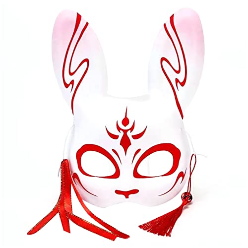 Chniafin Máscaras japonesas para cosplay, Halloween, fiesta de disfraces, accesorios de disfraz de conejo, orejas de zorro, máscara de plástico de media cara