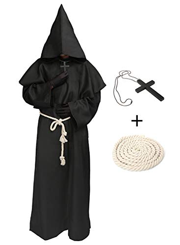 chuangminghangqi Disfraz de Monje Prister para disfraz de la Edad Media, para el Renacimiento, sacerdote, Halloween, cosplay, (S, negro)
