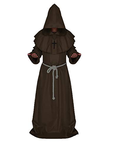 chuangminghangqi Disfraz de sacerdote medieval para hombre, disfraz de monje de terror, disfraz de monje XXL, traje de monje renacentista, talla XXL, color café