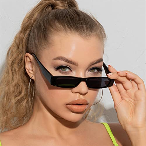 CHUNNUAN 1 gafas de sol rectangulares pequeñas, unisex, retro, cuadradas, con marco estrecho, modernas, vintage, estilo urbano, color gris