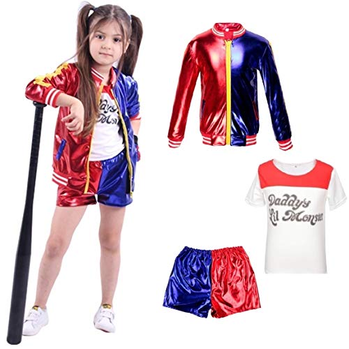 CICCB-DAMOY Niñas Harlequin Outfit Carnaval de Halloween FancyDress (Rojo, XL=130-140 cm)