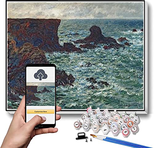 Claude Monet - Pintura de números para adultos, rocas en Port Coton, pintura de roca del león, kit de pintura por números sobre lienzo para principiantes