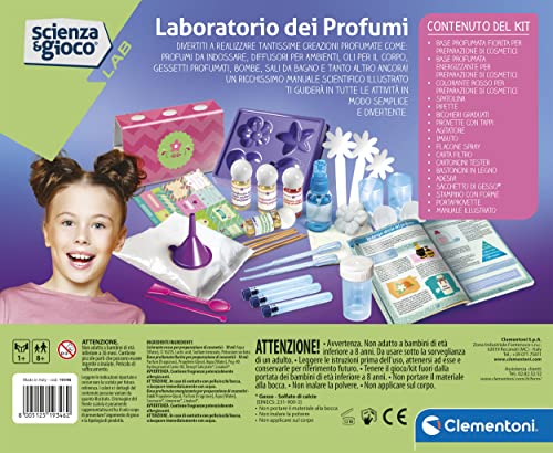Clementoni - 19346 - Laboratorio de Ciencia y Juego - El Laboratorio de perfumes - Kit para Hacer perfumes, Laboratorio para niñas a Partir de 8 años (Jugar en Italiano), Fabricado en Italia