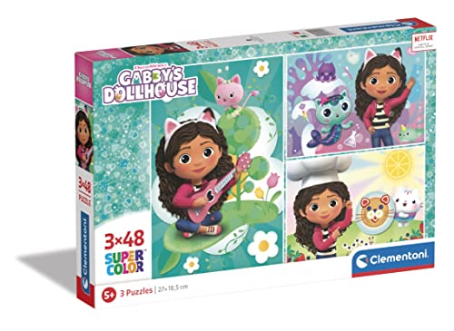 Clementoni Infantil 3 Puzzles de 48 Piezas La Casa de Muñecas de Gabby-Desde 5 años (25290), Multicolor
