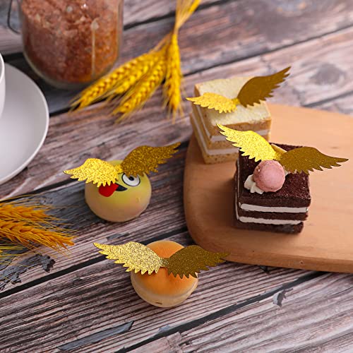 cobee Decoración de chocolate con alas doradas con purpurina, 40 unidades, diseño de alas doradas, decoración de chocolate, decoración de cupcakes, suministros de fiesta brillantes