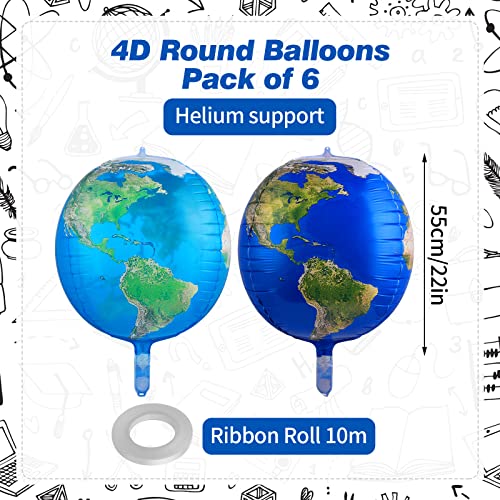 cobee Globos de globo de 22 pulgadas, 3 globos transparentes de mapa del mundo + 3 globos de globo de tierra, globos de planeta, globos de aluminio 4D de tierra, decoración de regreso a la escuela,