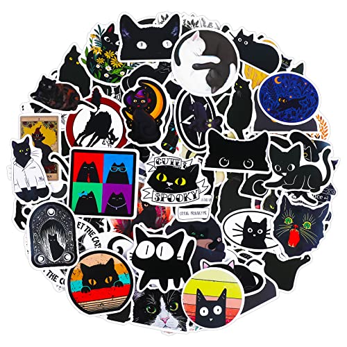 Cobee Pegatinas de gato negro 100 unidades, diseño de gato negro con dibujos animados impermeables pegatinas de vinilo Kawaii para laptop Skateboard suministros de fiesta,decoración para niños