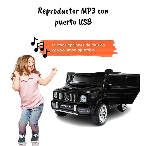 Coche electrico para niños Mercedes G63 Sport 12V de Babycar - Mercedes electrico para niños con MP3 Control Remoto y Licencia Oficial - Cuenta con Mando a Distancia y Apertura de Puertas (Negro)