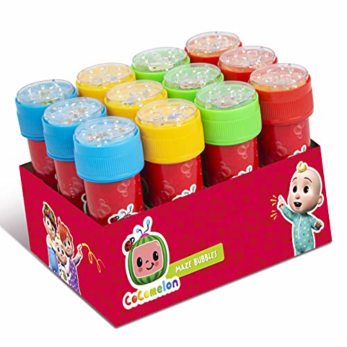 CoComelon Burbujas para niños con parte superior de laberinto – Burbujas multipack incluye 12 paquetes de solución de burbujas y varitas – Burbujas para bolsas de fiesta