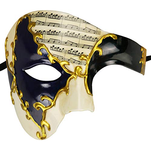 Coddsmz Masquerade Mask Phantom of The Opera - Máscara de fiesta veneciana mecánica (beige, azul y dorado)