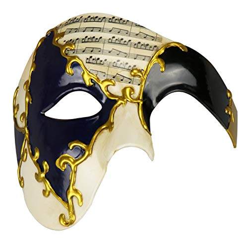 Coddsmz Masquerade Mask Phantom of The Opera - Máscara de fiesta veneciana mecánica (beige, azul y dorado)