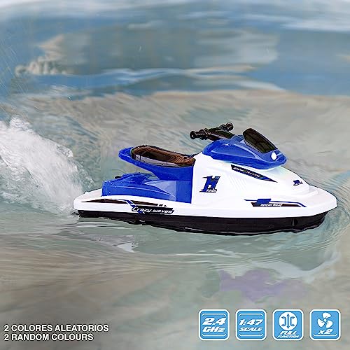 COLORBABY 49987 - Motor Boat Moto de agua teledirigida, Escala 1:47, contiene 2 piezas, batería incluida, barcos teledirigidos, moto de agua rc, radiocontrol, juguetes para niños