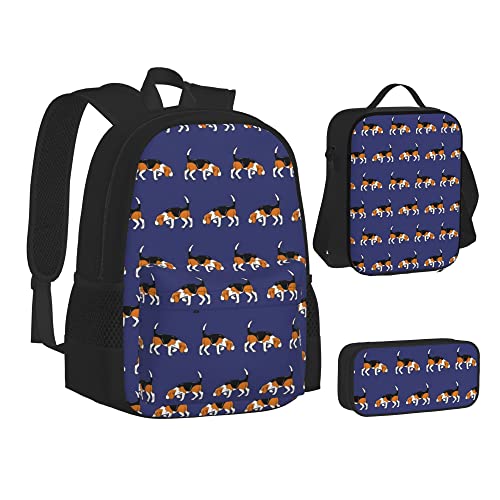 Conjuntos de mochila Mochila escolar de 3 piezas Niñas Adolescentes (Beagle Dog) Mochila + Bolsa de almuerzo + Estuche para lápices Lindo Trabajo universitario Gimnasio Senderismo Pesca Bolsa de man