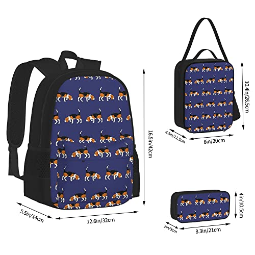 Conjuntos de mochila Mochila escolar de 3 piezas Niñas Adolescentes (Beagle Dog) Mochila + Bolsa de almuerzo + Estuche para lápices Lindo Trabajo universitario Gimnasio Senderismo Pesca Bolsa de man