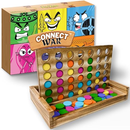 Connect War - Juego de mesa de 4 en fila para 2-6 jugadores, juegos de madera hechos a mano para juegos familiares y grupales, juego de madera cuatro en una fila