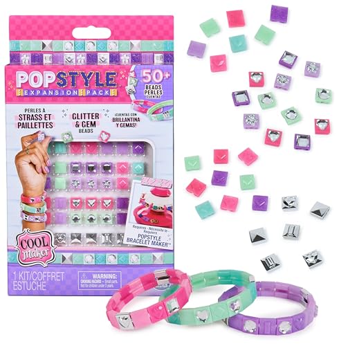 Cool MAKER PopStyle Bracelet Maker Expansion Pack, 50 Cuentas con Gemas, 3 Pulseras de la Amistad, Kit para Hacer Pulseras, Juguetes Infantiles artísticos y de Manualidades para niñas