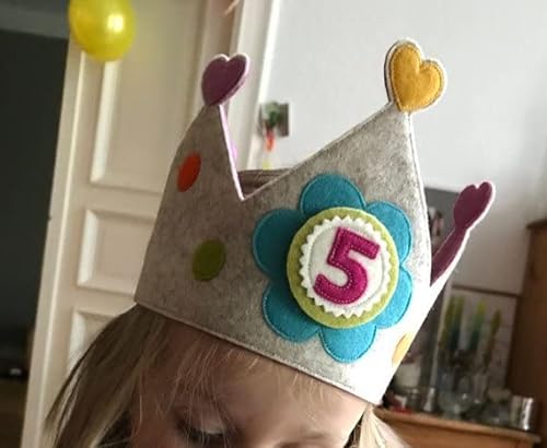 Corona Cumpleaños con 5 Números Intercambiables - De 1 a 5 Años - Gorro Infantil, para Niño, Niña y bebe (Gris-Azul)