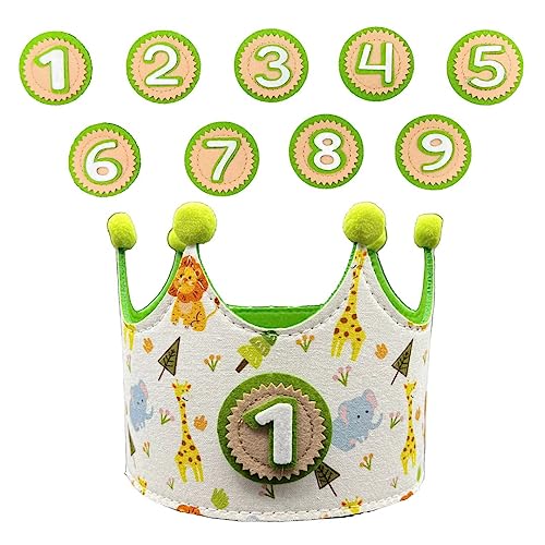 Corona Primer Cumpleaños Selva Bebé Infantil - Gorro Tela Niño Números Intercambiables 1 a 9 - Regalo Original Fiesta