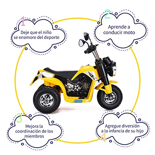COSTWAY Correpasillos Moto Eléctrico Infantil con Batería de 6V Mini Vehículos Eléctricos para Niños Juguete 57x72x56 Centímetros (Amarillo)