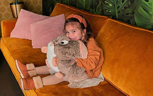 COZY NOXXIEZ Calentador de manos de peluche para niños, peluche, almohada como cojín de calor esponjoso para cama, coche y hogar (perro de pelo oscuro)