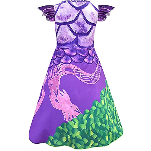 CPAI Disfraz de Descendants 3 para niños, disfraz de dragón Mal elegante con guantes de peluca o sombrero, traje de cosplay de fiesta de Halloween para niñas,Púrpura,130cm