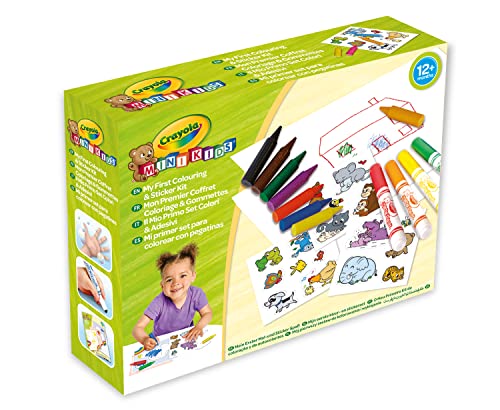 CRAYOLA Mini Kids - Mi primer Set Colorea y Decora con Pegatinas, Surtido de Lápices y Gomas - Edad Recomendada: A partir de 12 Meses