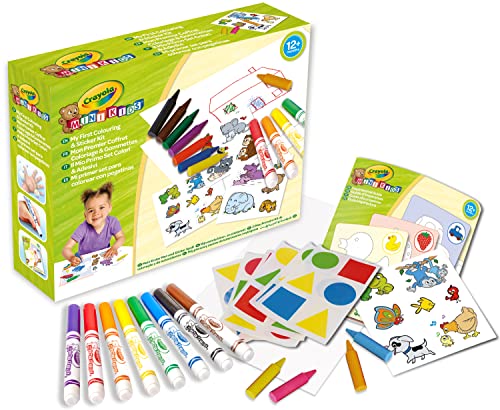 CRAYOLA Mini Kids - Mi primer Set Colorea y Decora con Pegatinas, Surtido de Lápices y Gomas - Edad Recomendada: A partir de 12 Meses