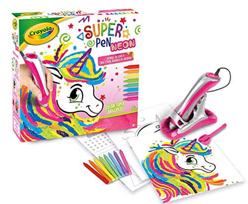 CRAYOLA - Super Pen Unicornio Neón, juego para derretir lápices de cera y crear dibujos en relieve, actividad creativa y regalo para niños, edad 8+, 25-0510