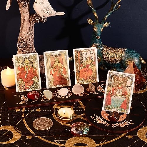 CREATCABIN Tarot Card Holder Set Tarot Card Stand Holder Madera Tarot Mantel Toma de Decisiones Moneda Chakra Collar Brujería Wiccan Altar Suministros Poder Espiritual para Adivinación Meditación