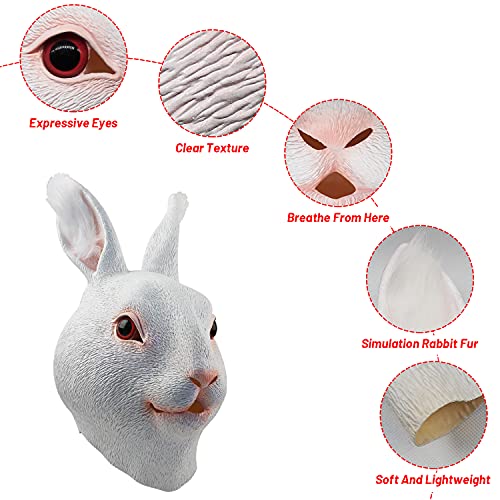 CreepyParty Máscara de conejo de látex de cabeza completa de conejo realista, disfraz para Halloween, carnaval, disfraz, fiesta, desfile