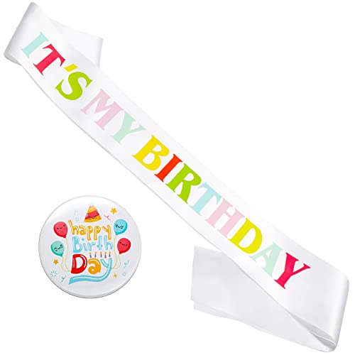 CUNQN Insignia de banda de cumpleaños con texto en inglés "It's My Birthday", regalo de cumpleaños para niños y niñas