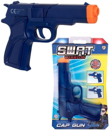 D.A.Y. Republic 8 anillos de tiro casquillo SWAT plástico azul juguete pistola revólver pistola, juego de policía (Swat 8 Shot Cap Gun)