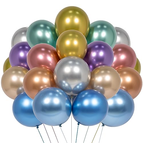 DAZAKA Globos Metalizado,50 Piezas Globos Colores Cumpleaños 12" (30cm),Globos Fiesta Metálicos para Decoración Cumpleaños, Baby Shower,Boda, Revelación Género,Aniversario