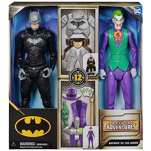 DC Comics, Conjunto acción Adventures Batman vs The Joker, 2 Figuras, 12 Accesorios de Armadura, Juguete de superhéroes niñas de 30 cm (Spin Master 6067958)