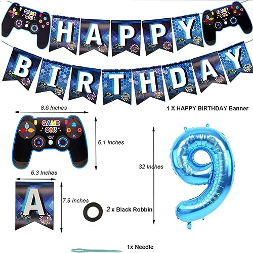 Decoración Cumpleaños Videojuegos,9 Años Videojuegos Globos,Decoración de Cumpleaños para niños,Globos del Controlador,para Fiestas Temáticas de Juegos de Niños,Videojuegos