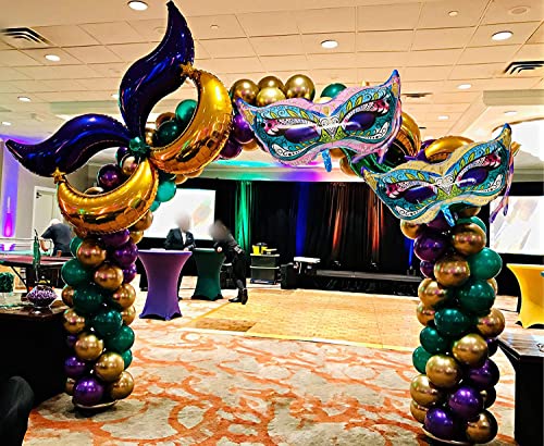 Decoración de fiesta de Mardi Gras, 114 globos morados verdes y amarillos, máscara de Mardi Gras globos de aluminio con luna y estrella, globos de aluminio para Mardi Gras, fiesta de Nueva Orleans