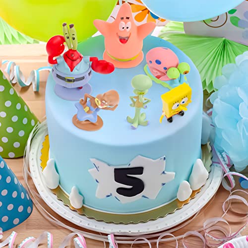 Decoración de Tartas de Cumpleaños, 6Pcs Juego de decoración de tartas Minifiguras de Bob Esponja, juguete de figuras de acción, suministros de decoración de tartas para cumpleaños, regalos para niños