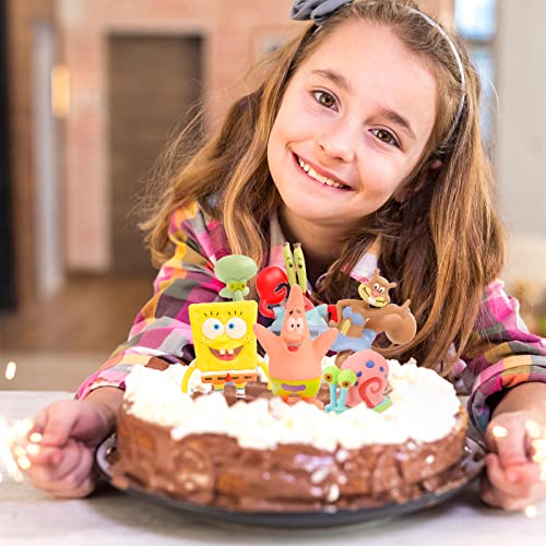 Decoración de Tartas de Cumpleaños, 6Pcs Juego de decoración de tartas Minifiguras de Bob Esponja, juguete de figuras de acción, suministros de decoración de tartas para cumpleaños, regalos para niños