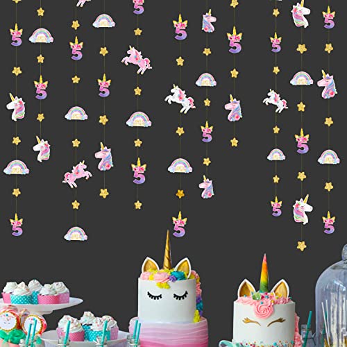 Decoración de unicornio de 52 pies para niñas de 5 años de edad, fiesta número 5, nube arcoíris, telón de fondo para niños, suministros de decoración de fiesta de cumpleaños de 5.º quinto unicornio