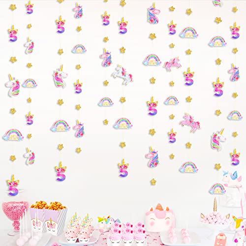 Decoración de unicornio de 52 pies para niñas de 5 años de edad, fiesta número 5, nube arcoíris, telón de fondo para niños, suministros de decoración de fiesta de cumpleaños de 5.º quinto unicornio