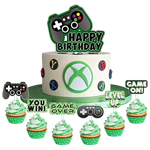 Decoración Para Tarta De Videojuegos, Decoraciones Para Tartas De Cumpleaños Juego, Verde Y Negro Decoración Para Cupcakes Para Niños, Suministros De Fiesta De Cumpleaños Con Temática De Videojuegos