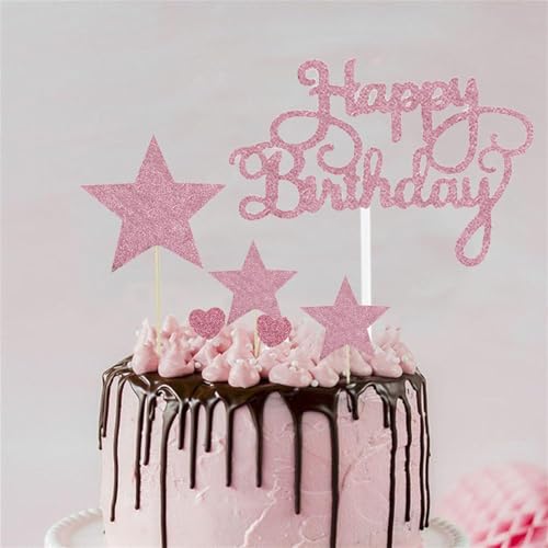 Decoración para tartas de color oro rosa, decoración para tartas de cumpleaños, decoración de cumpleaños para fiestas de cumpleaños, luna llena de estrellas