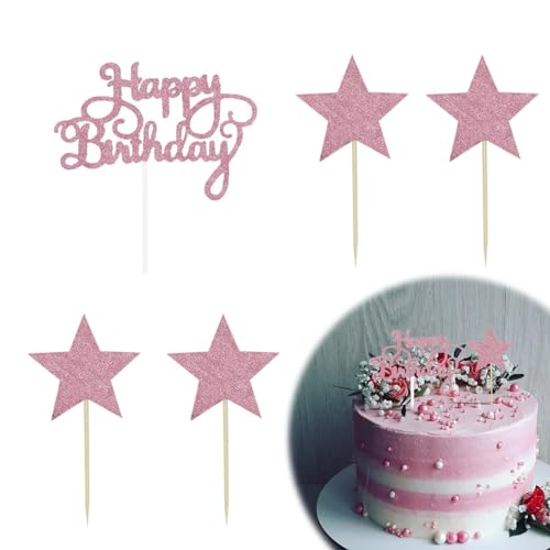 Decoración para tartas de color oro rosa, decoración para tartas de cumpleaños, decoración de cumpleaños para fiestas de cumpleaños, luna llena de estrellas